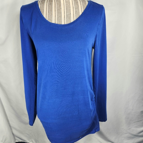 BumpStart Blue Long Sleeve Ruched Sides Cotton Blend Maternity Top Size Medium - Picture 1 of 9